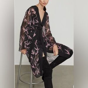 BCBGMaxAzria Sheer Bamboo Black Pink Kimono Intimate Apparel Beach Woman Size M